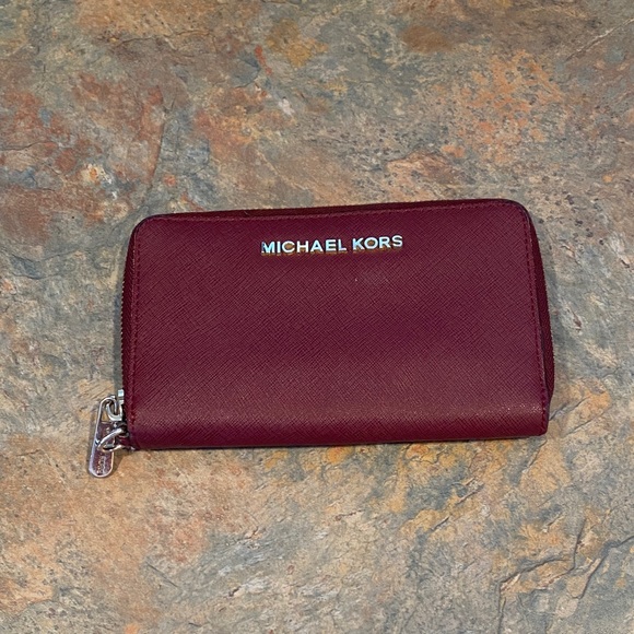 Michael Kors Handbags - Michael Kors Deep Red Zip Wallet